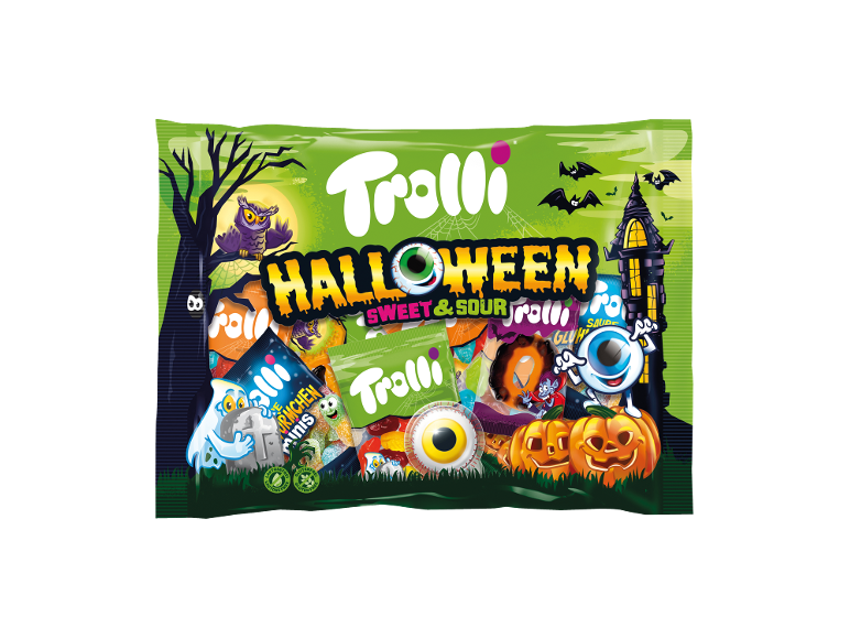 Mix di caramelle gommose Trolli Halloween Sweet & Sour in una confezione a tema spaventoso
