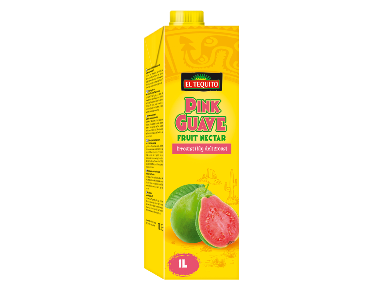 Nettare di frutta al guava rosa in confezione da 1 litro.