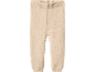 Pantaloni per neonato in maglia beige con vita e polsini a costine.