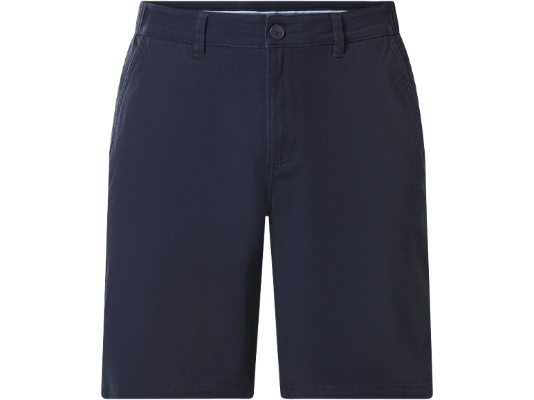 Pantaloncini blu navy con tasche laterali e bottone in vita.