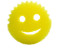Spugna gialla a forma di faccina sorridente con bordi ondulati.