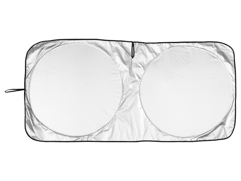 Parasole pieghevole argentato per auto con due cerchi riflettenti