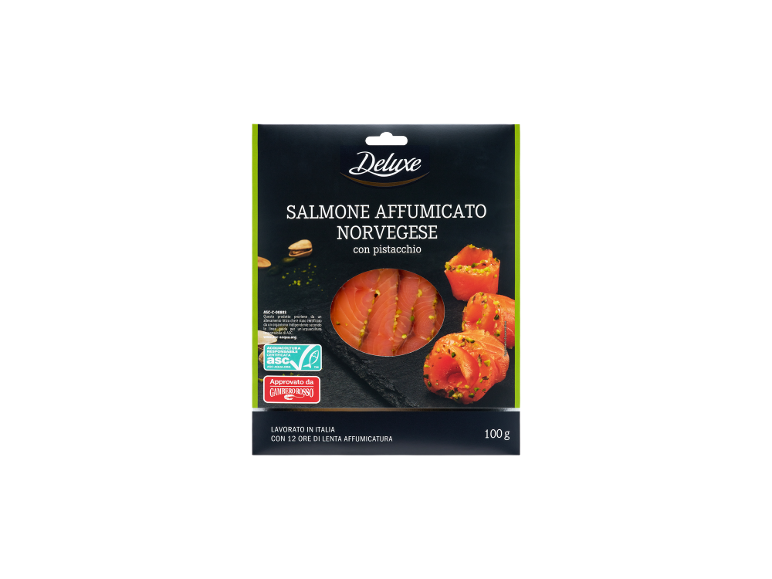 Salmone affumicato norvegese con pistacchio, certificato per la pesca sostenibile e approvato da Gambero Rosso.