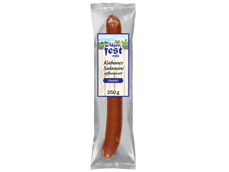 Confezione di salamini kabanos affumicati in stile alpino, 250 g.