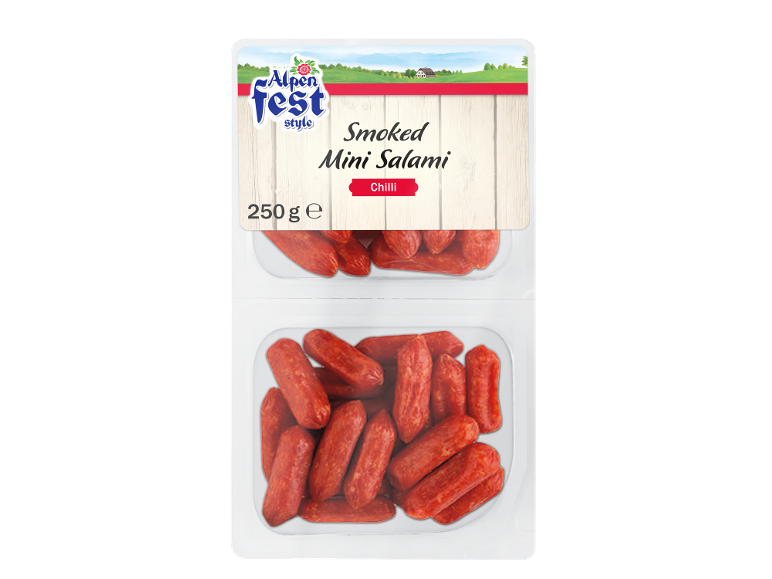 Confezione di mini salame affumicato al peperoncino, 250 g.