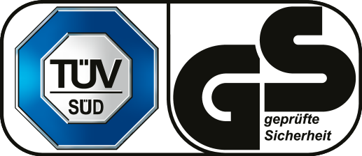 Sigillo di certificazione: TÜV SÜD e GS geprüfte Sicherheit.