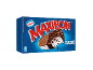 Scatola di gelati sandwich Maxibon Classic da 4 pezzi, con un gelato morso.