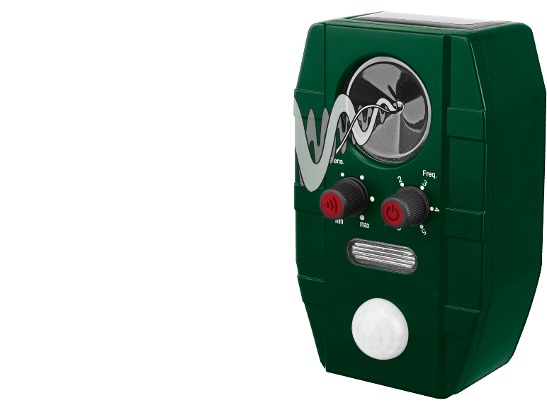 Repellente solare verde per parassiti con controlli di sensibilità e frequenza.