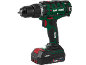 Trapano avvitatore a batteria verde e nero con batteria da 2.0Ah e luce LED.