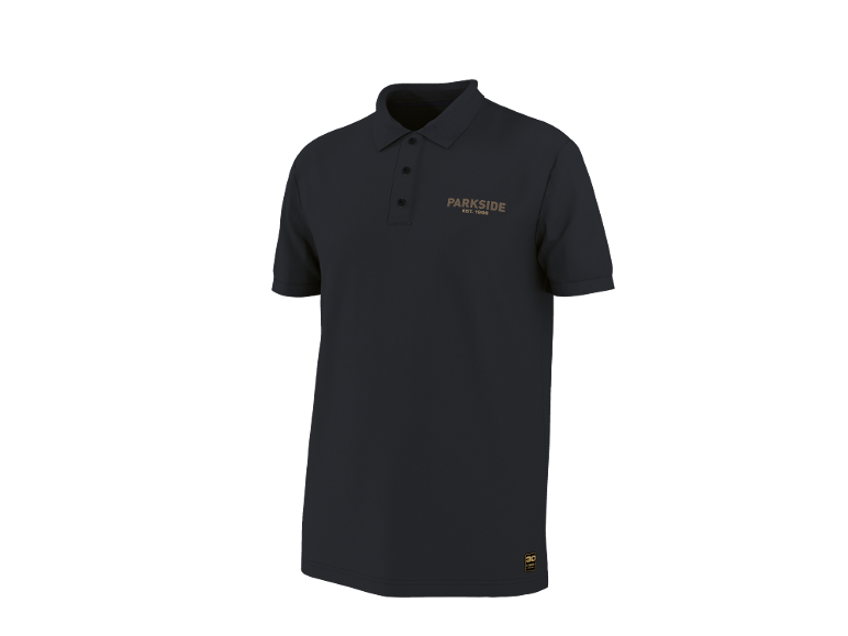 Polo nero a maniche corte con logo dorato