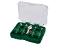 Set di punte diamantate per piastrelle in custodia verde, con misure 6, 8, 10, 12 mm e adattatore.