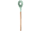 Spatola da cucina per spaghetti con manico in legno e testa in silicone verde menta.