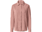 Camicia da donna a maniche lunghe rosa con texture stropicciata.