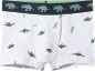 Boxer bianchi da bambino con stampa di dinosauri verdi e vita elasticizzata.