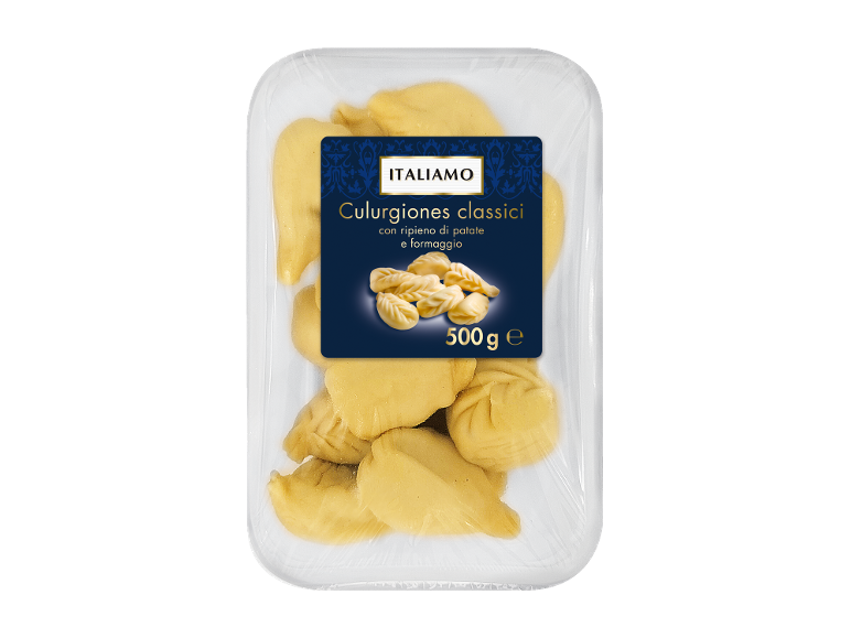 Vassoio di culurgiones classici con ripieno di patate e formaggio, 500g.