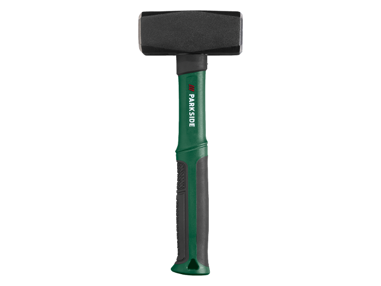 Mazza con manico verde e nero e testa nera.