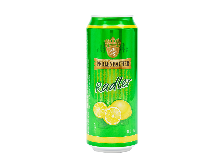 Lattina verde di radler al limone con 2,5% di alcol e 0,5L di volume.