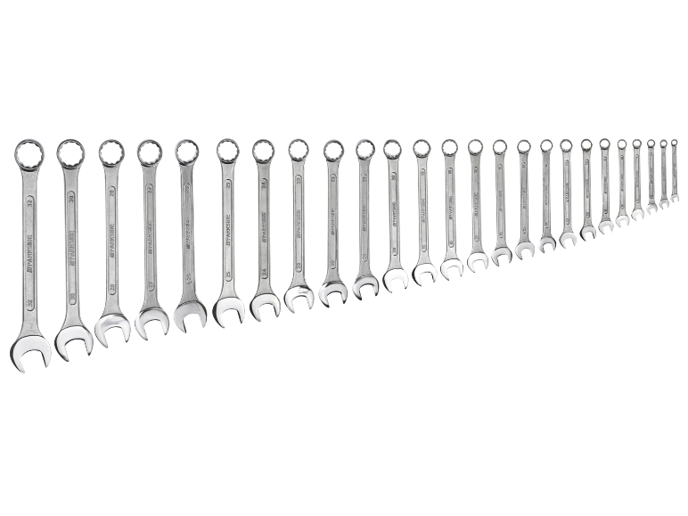 Un set di chiavi combinate di varie dimensioni, da 32 mm a quelle più piccole.
