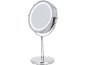 Specchio da trucco da tavolo cromato con illuminazione LED e base rotonda