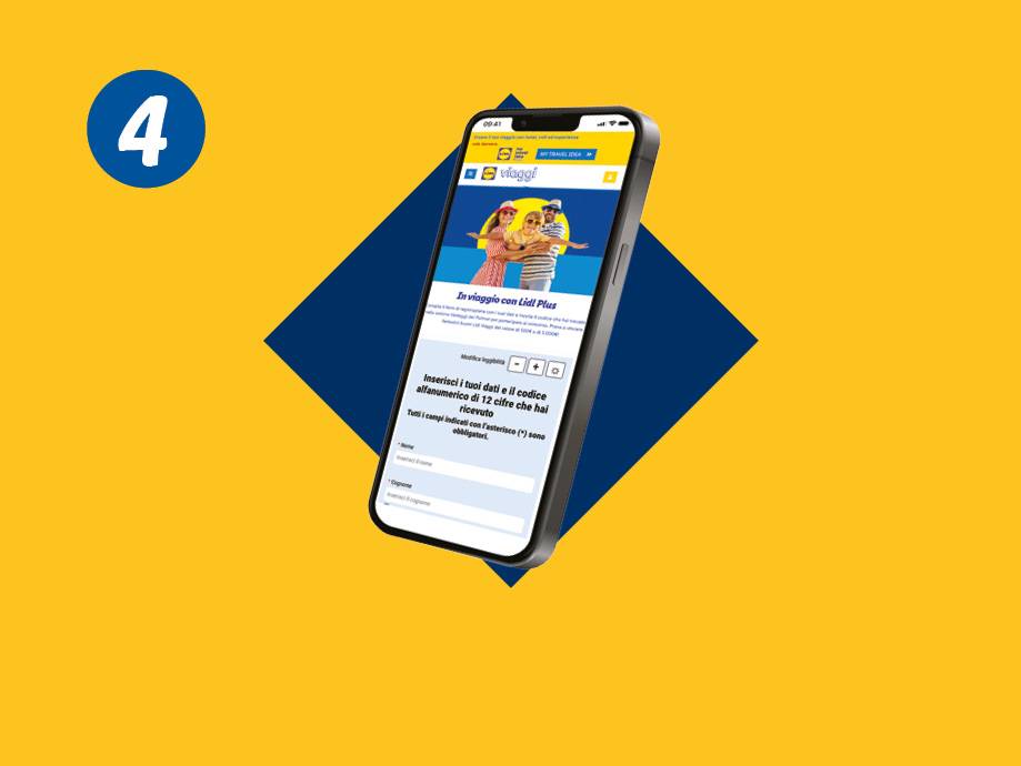 Uno smartphone mostra una pagina web per un concorso di viaggio, con un numero 4 in un cerchio blu.