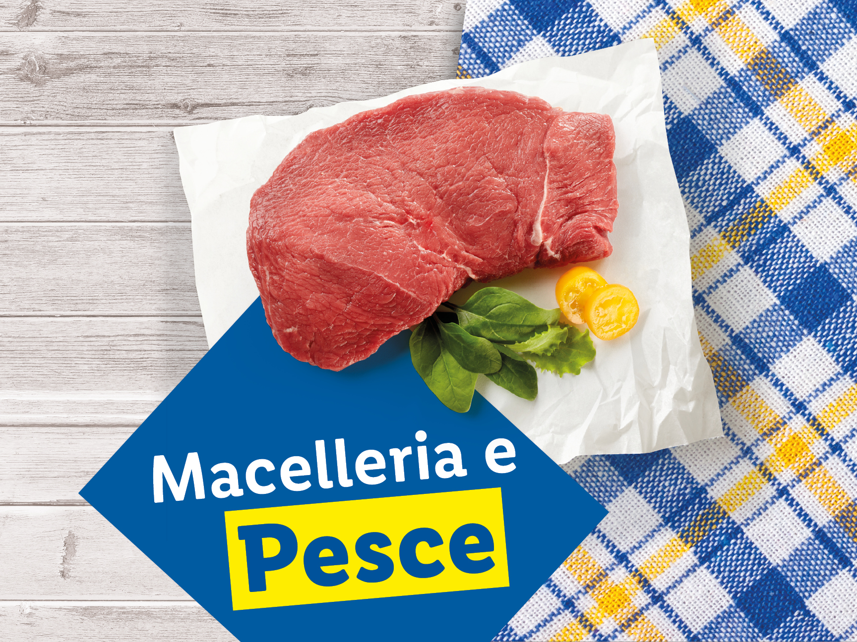 Carne rossa e pesce freschi in offerta.