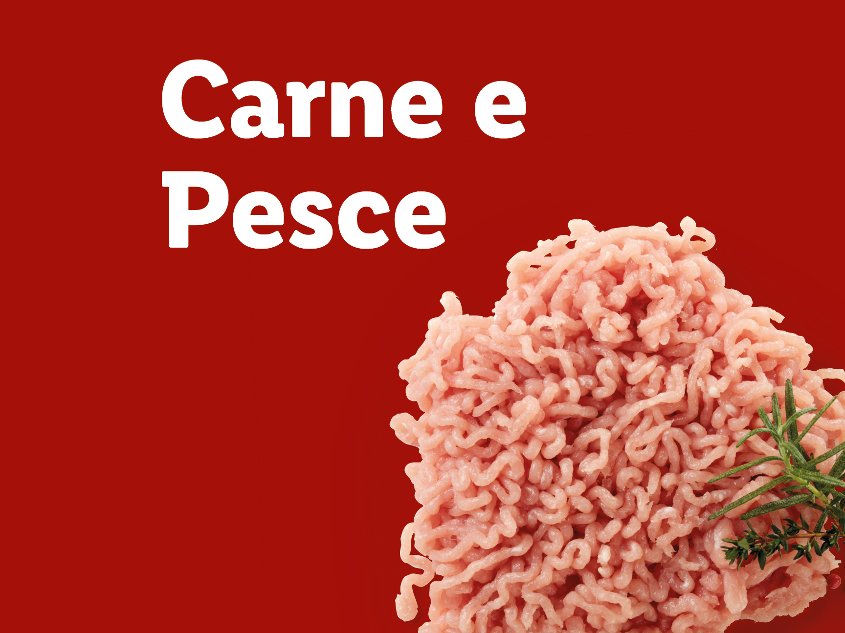 Carne macinata con erbe aromatiche su sfondo rosso.