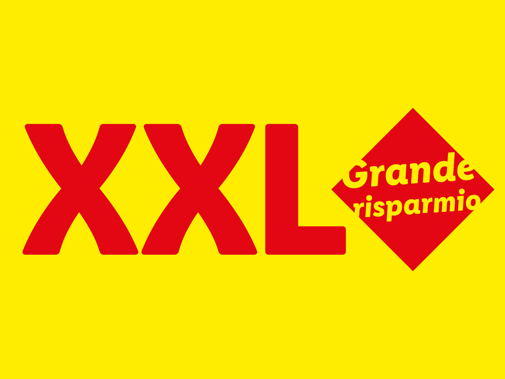 Logo giallo e rosso con la scritta 'XXL Grande risparmio'.
