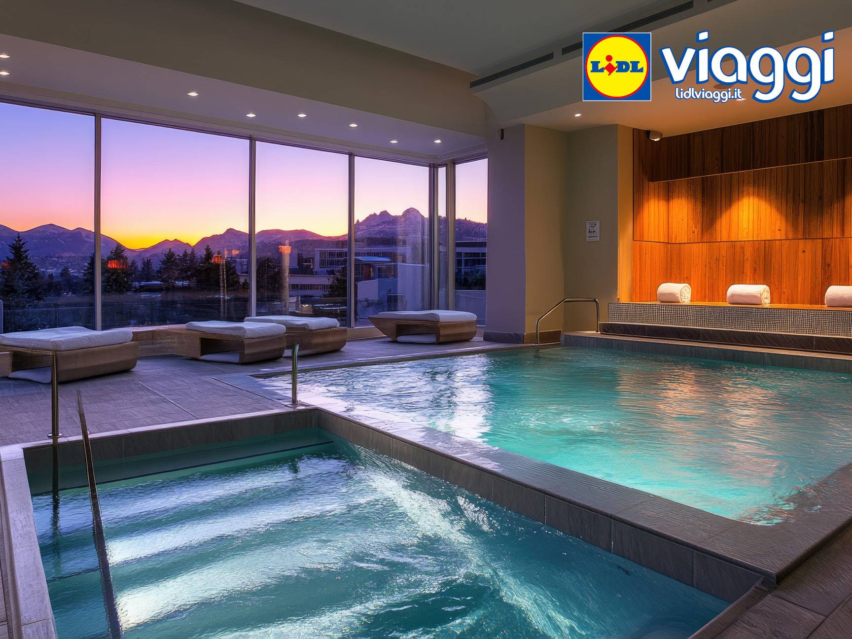 Piscina e spa di lusso con vista panoramica, offerta Lidl Viaggi.