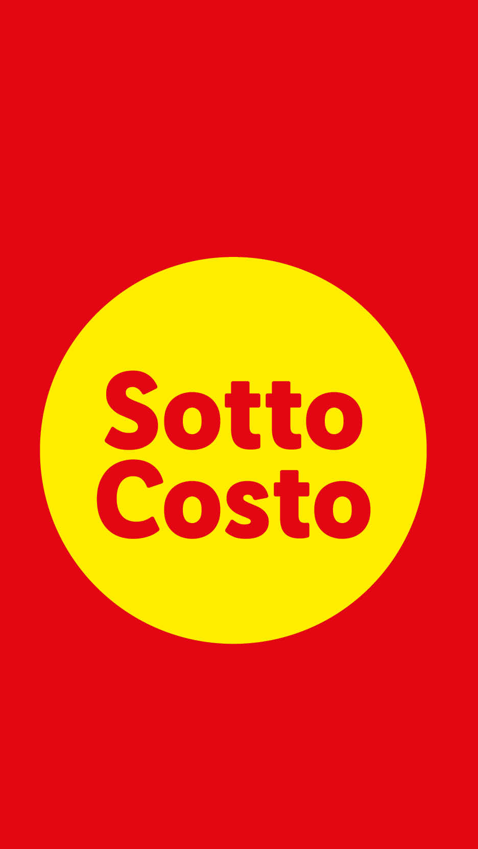 Sfondo rosso con un cerchio giallo al centro che recita 'Sotto Costo' in rosso.