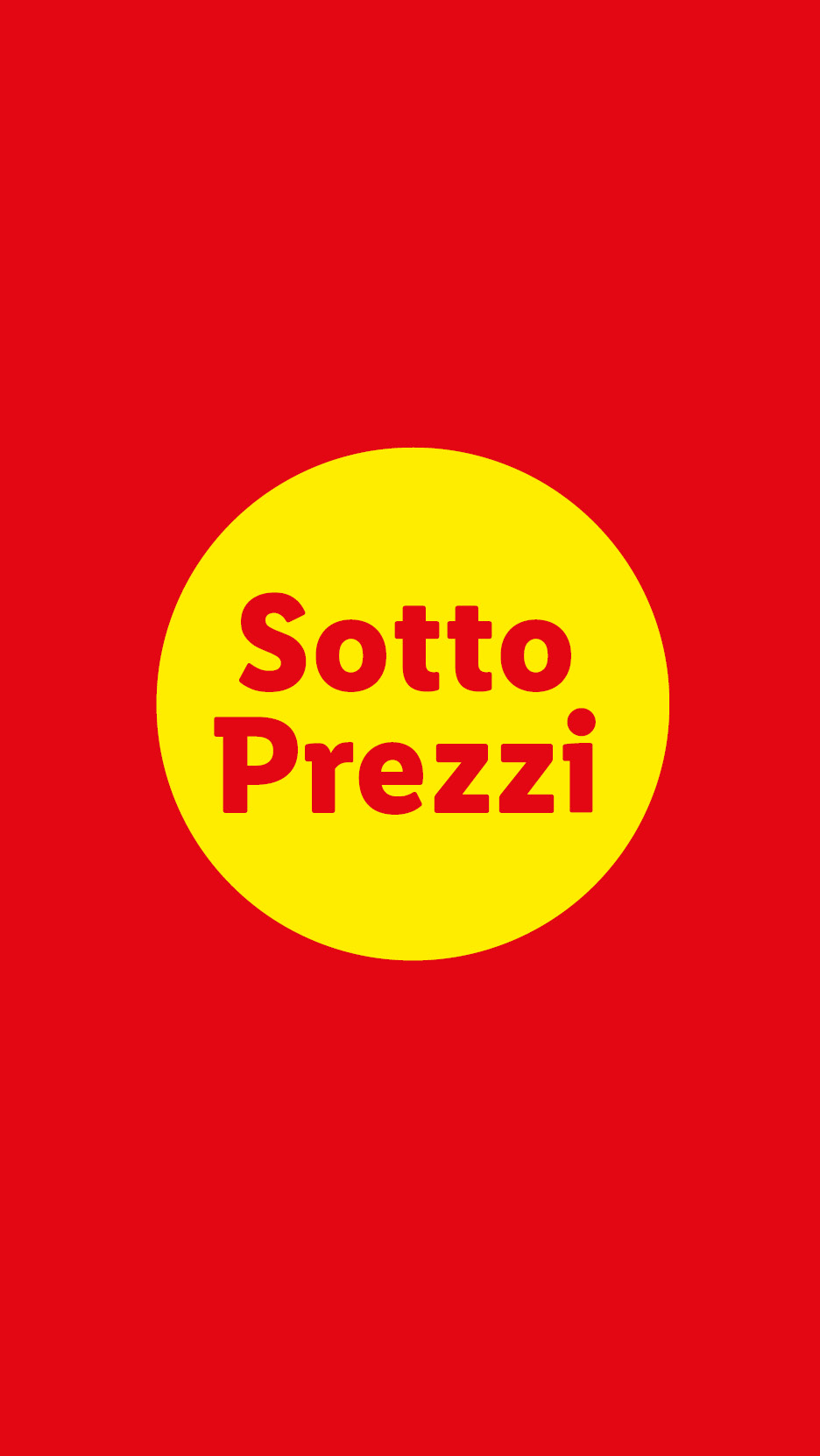 Sfondo rosso con un cerchio giallo al centro che recita 'Sotto Prezzi' in rosso.