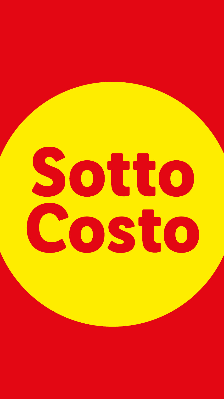 Sfondo rosso con un cerchio giallo contenente la scritta 'Sotto Costo' in rosso.