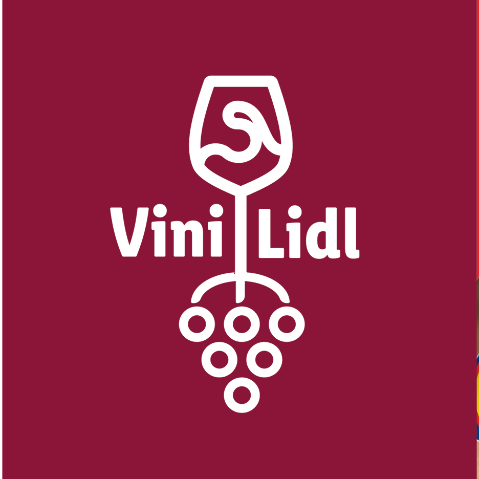 Logo Vini Lidl con un bicchiere di vino stilizzato e un grappolo d'uva.