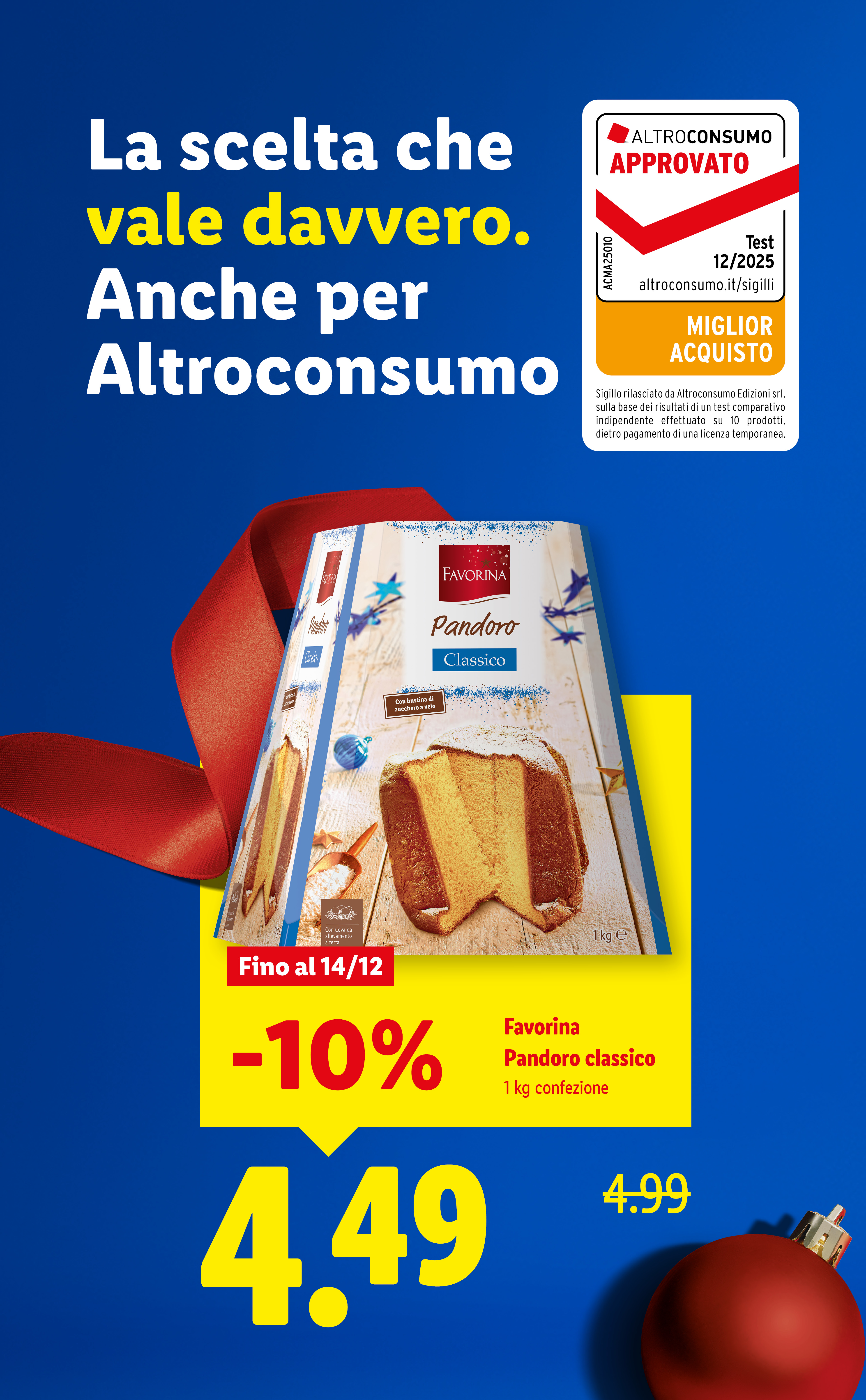 Pandoro Classico Favorina in offerta, approvato da Altroconsumo.