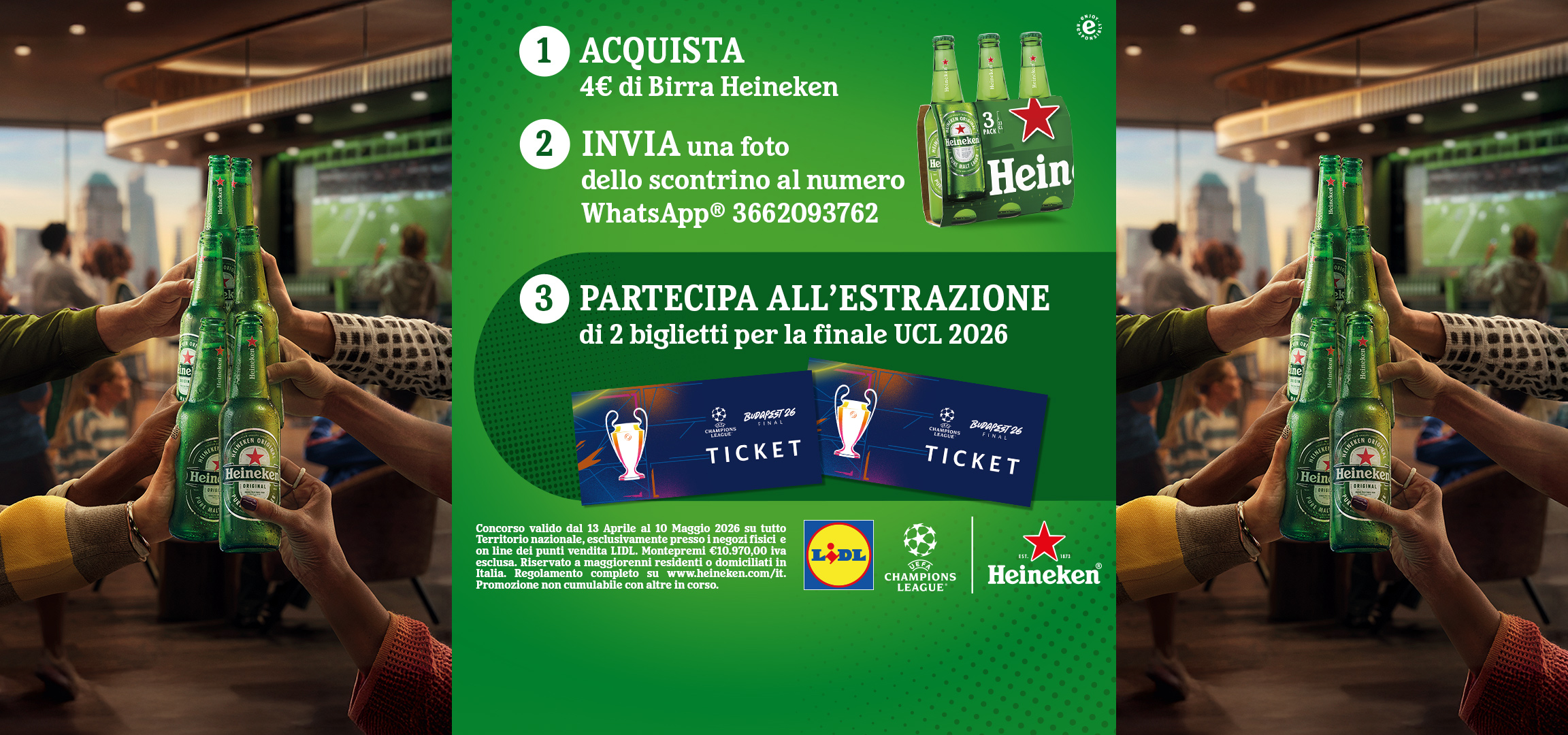 Promozione birra con estrazione di biglietti per la finale di calcio, valida dal 13 aprile al 10 maggio 2026.