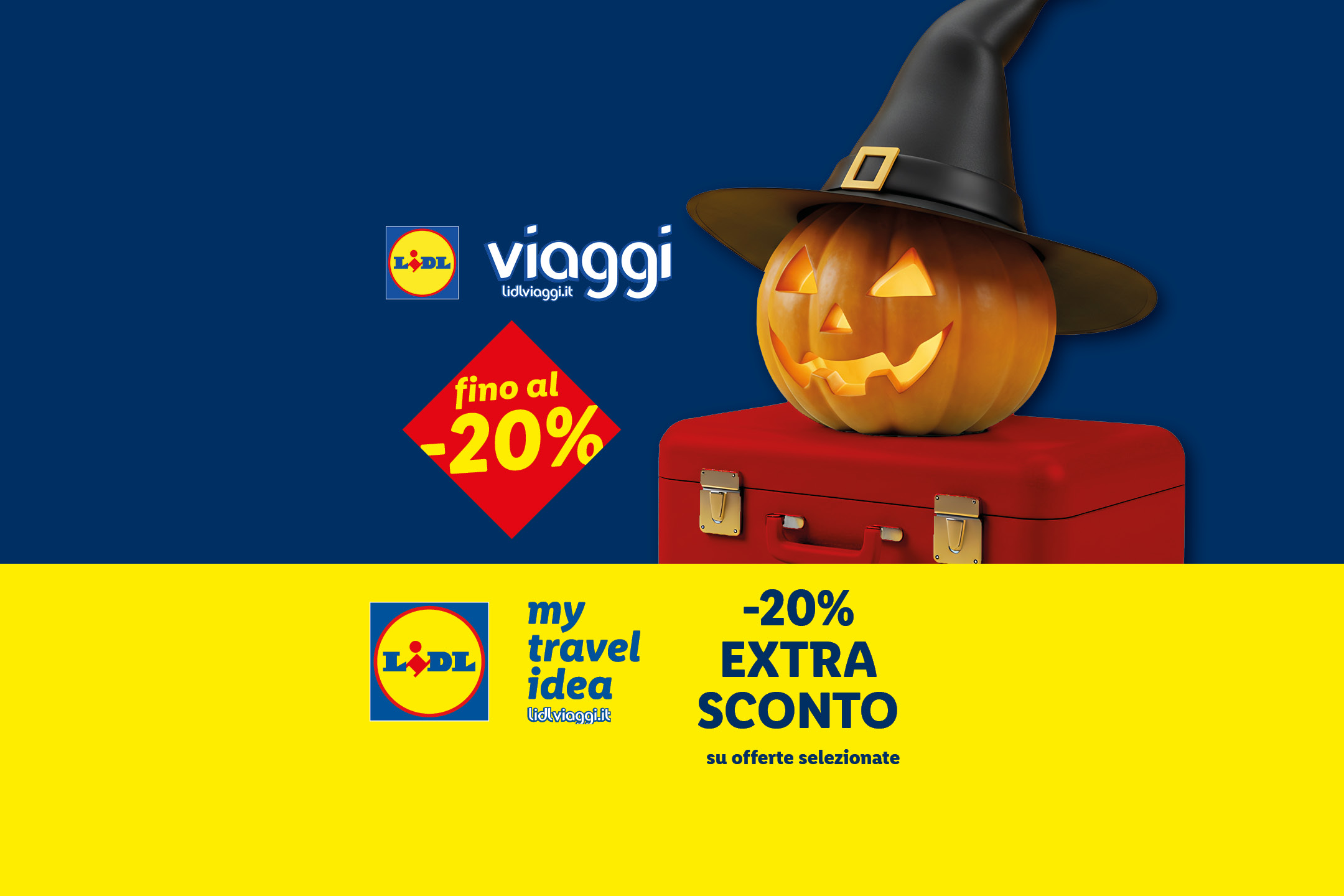 Su Lidlviaggi.it SCONTI DA PAURA fino al -20% entro il 31/10. Su My Travel Idea -20% su offerte selezionate