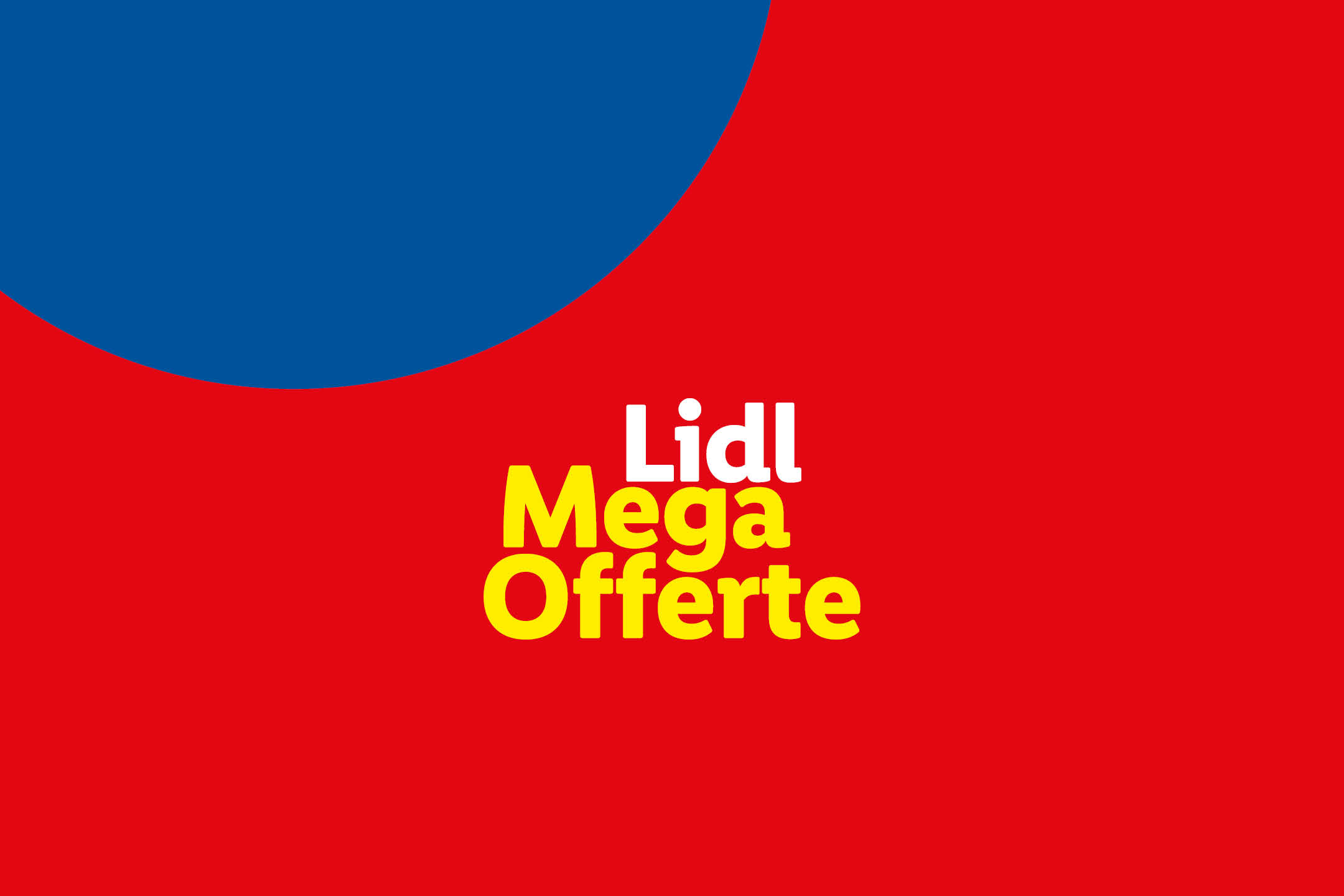 Sfondo rosso e blu con testo bianco e giallo 'Mega Offerte'.