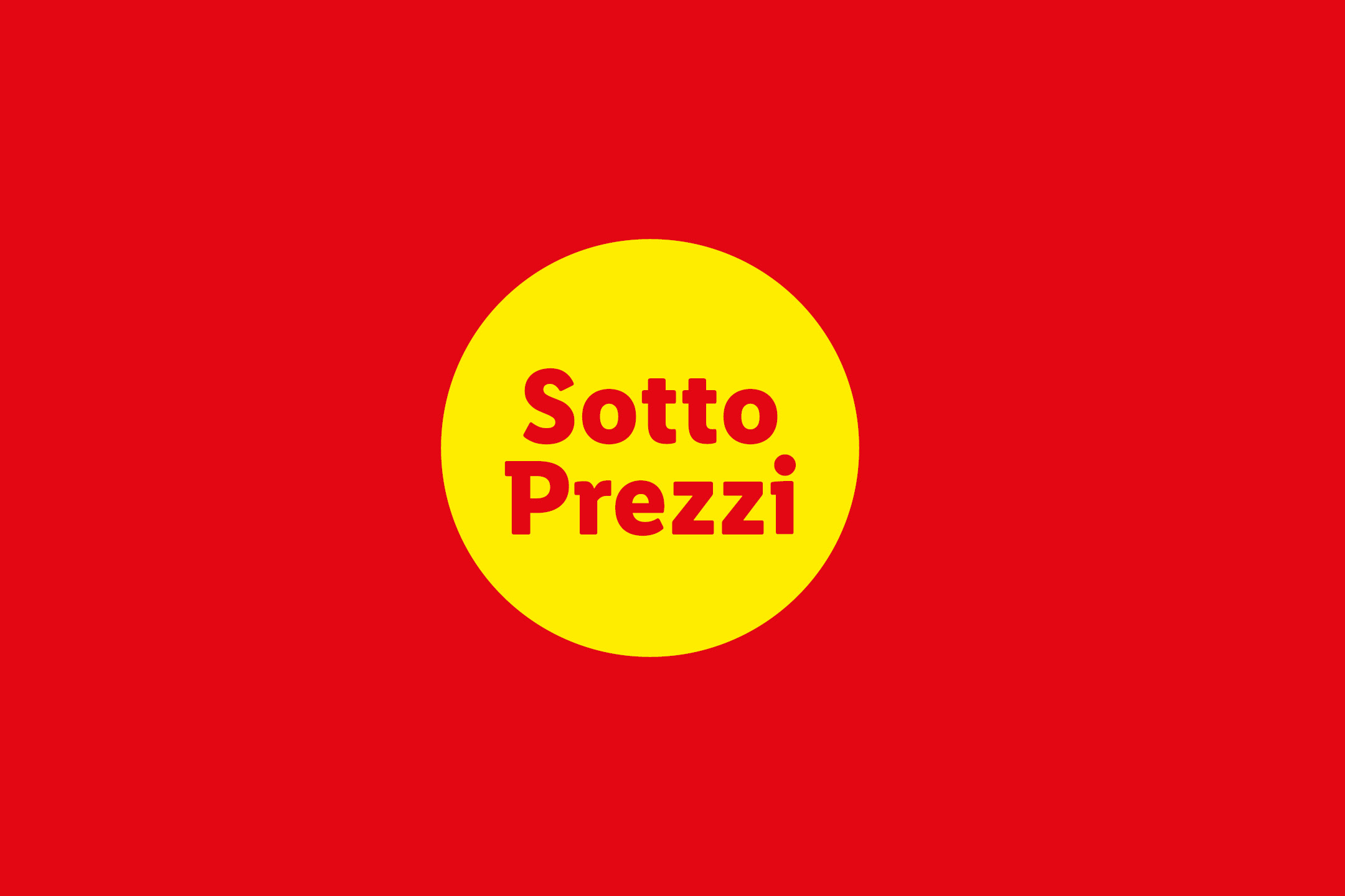 Sfondo rosso con un cerchio giallo al centro che recita 'Sotto Prezzi' in rosso.