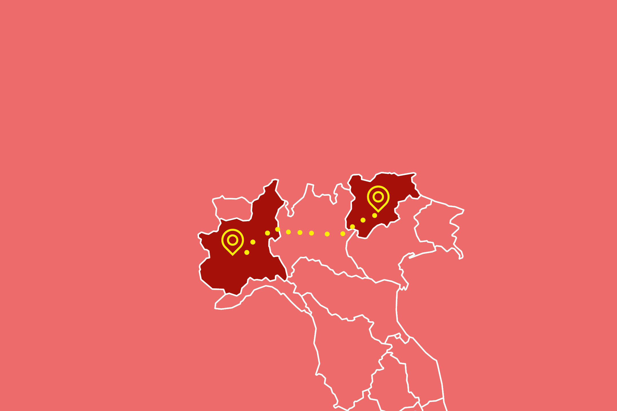 Mappa dell'Italia con due regioni evidenziate e punti di localizzazione.