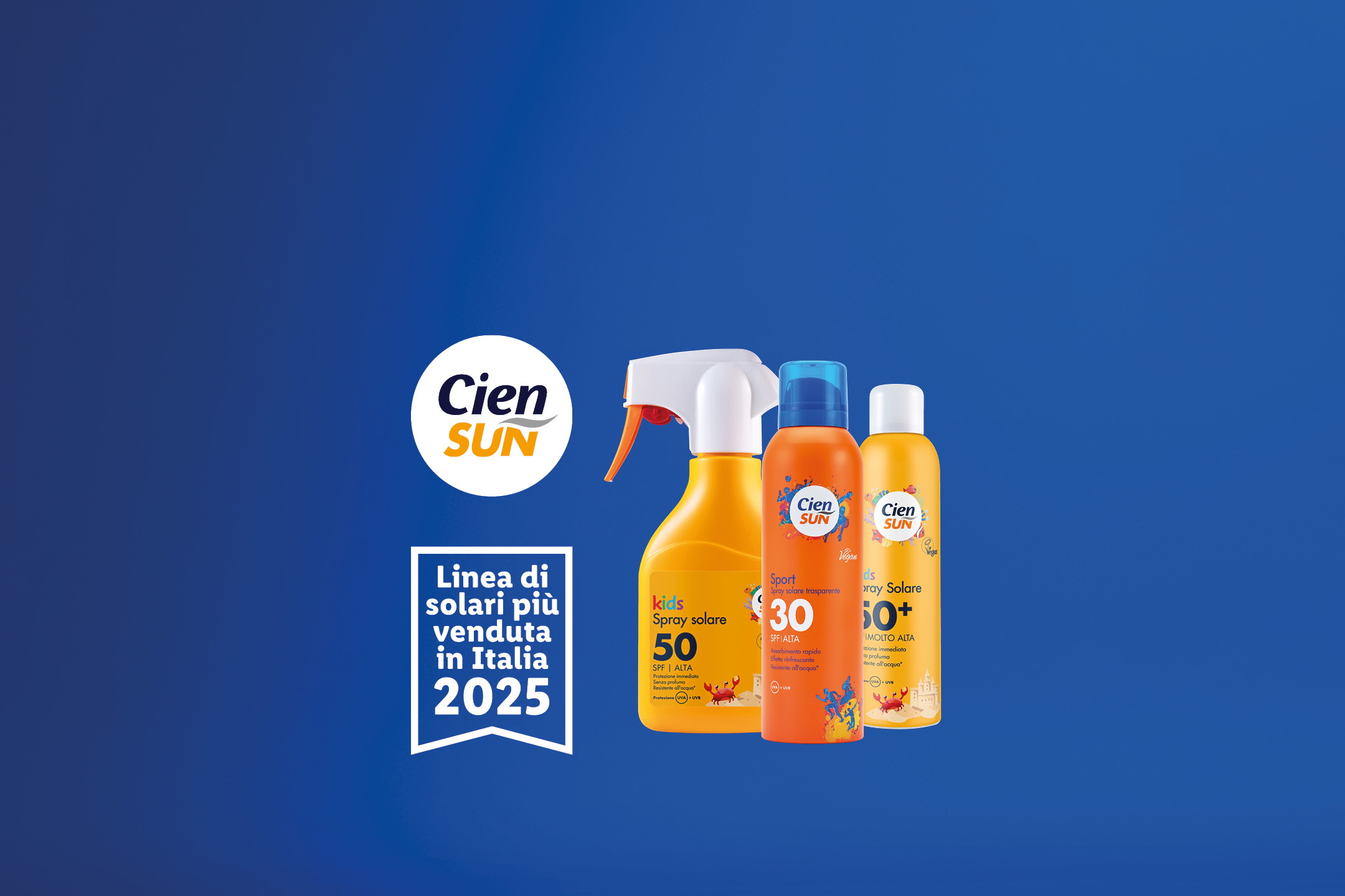 Spray solari per bambini e sportivi con SPF 50 e 30, linea di solari più venduta in Italia.