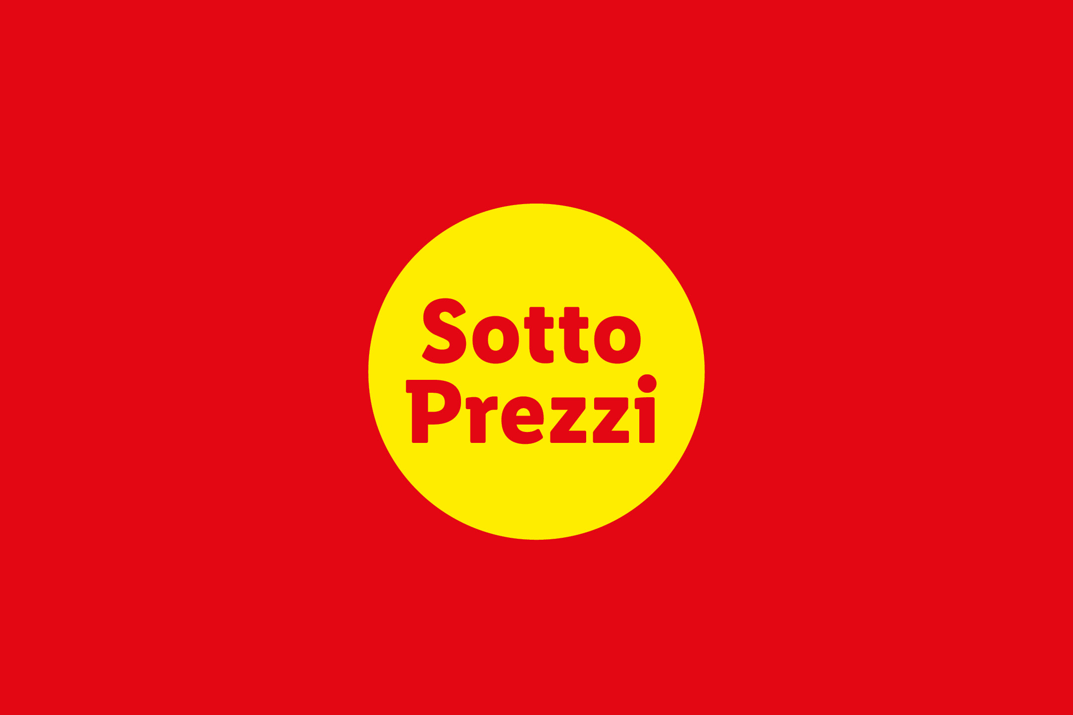Sfondo rosso con un cerchio giallo contenente la scritta 'Sotto Prezzi' in rosso.