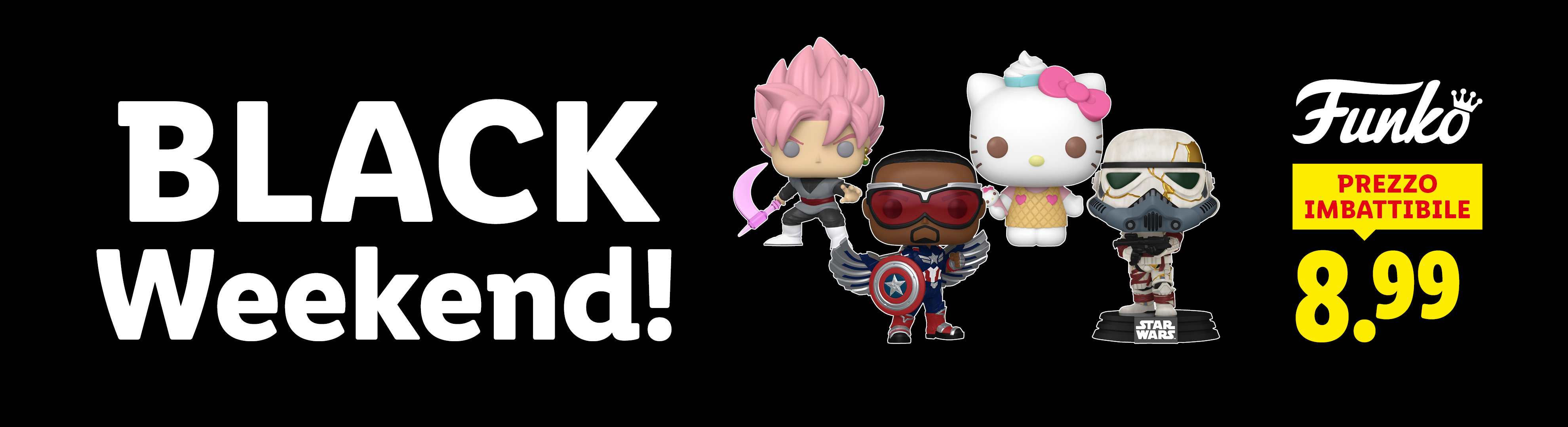 Funko Pop! in offerta Black Weekend: Goku Black, Falcon, Hello Kitty e Star Wars a 8.99€.