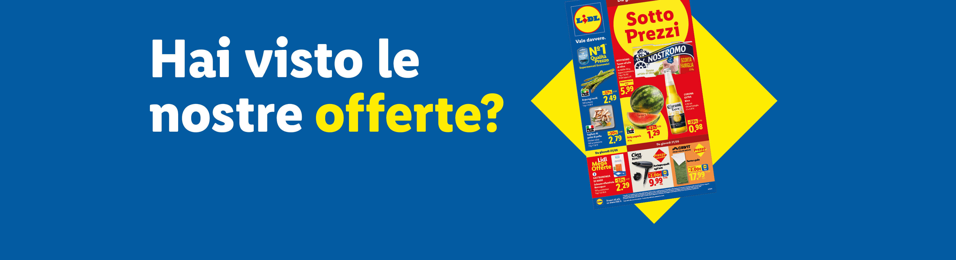 Offerte Lidl con asparagi, tonno, anguria, birra, salmone affumicato e asciugacapelli.