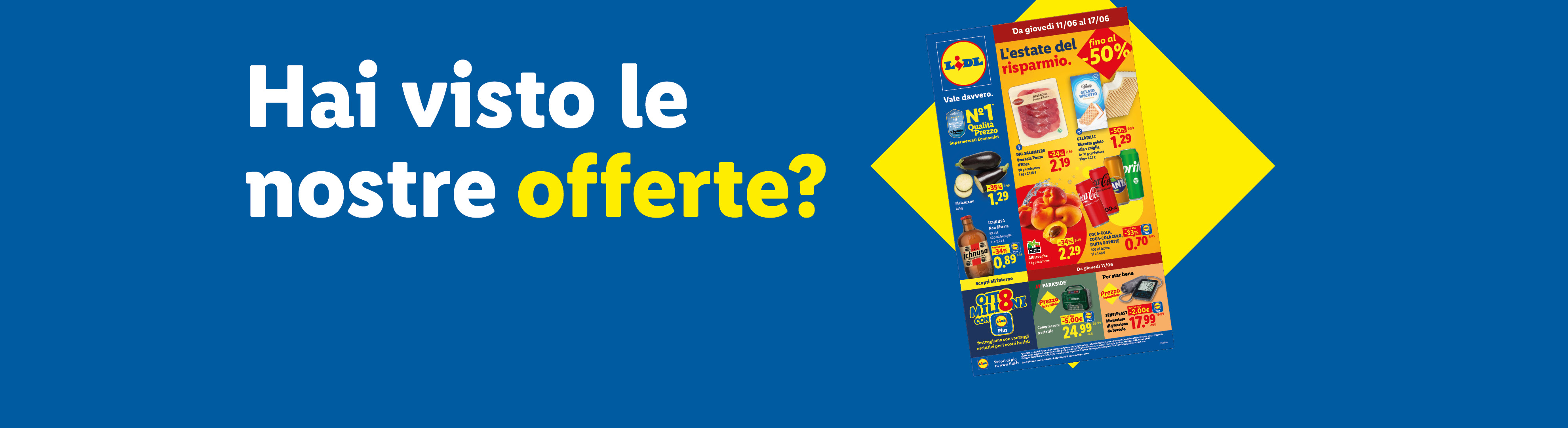 Volantino Lidl con offerte estive su carne, gelati, bevande e frutta, con sconti fino al 50%.