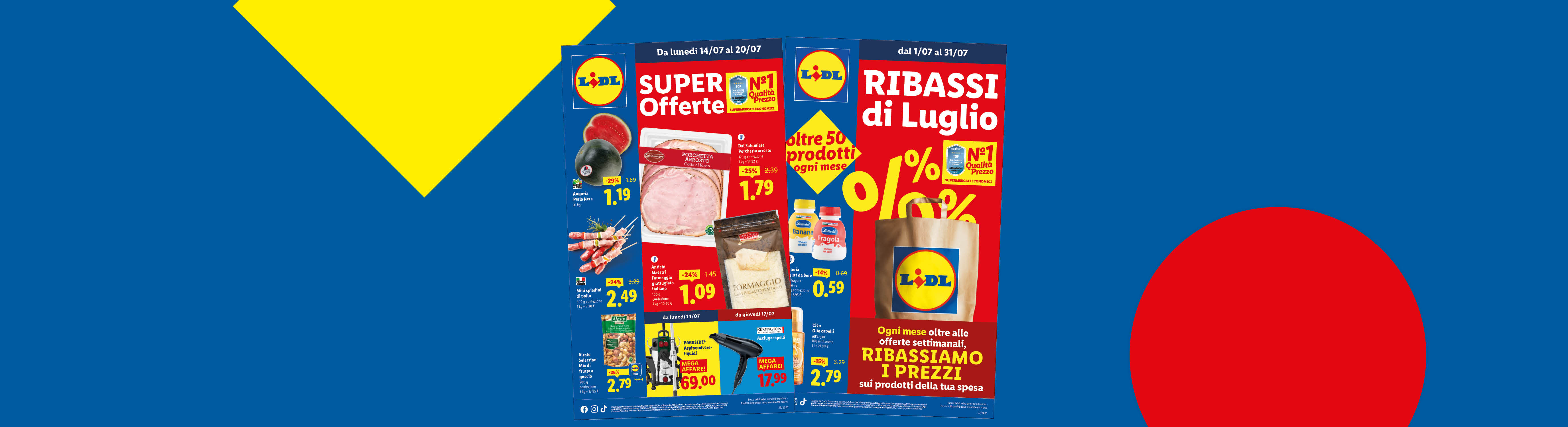 Volantino Lidl e Ribassi del mese su sfondo blu