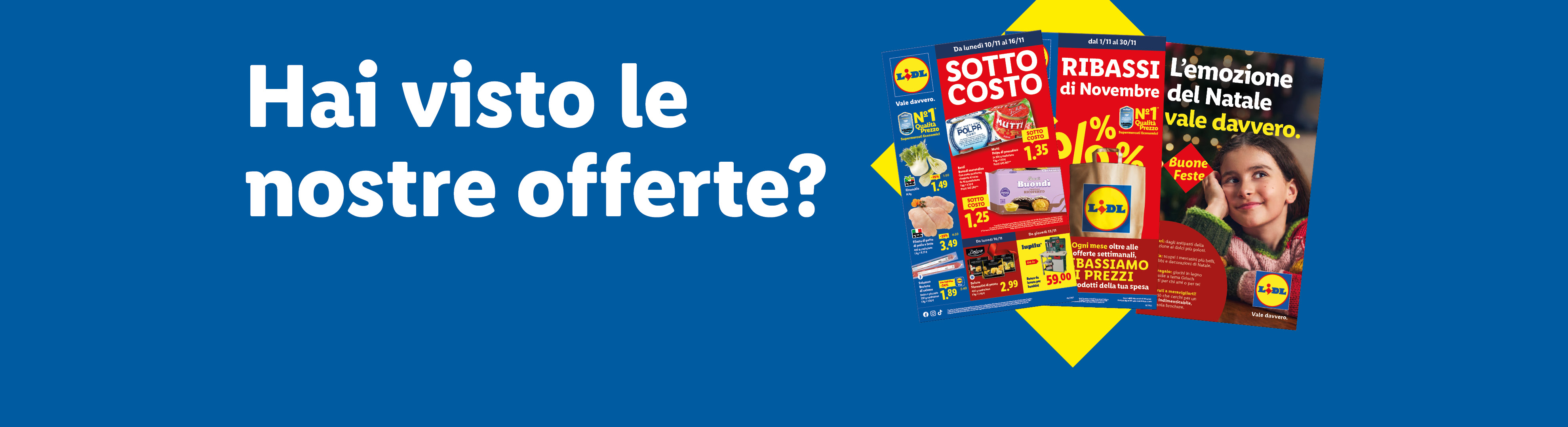Hai visto le nostre offerte? Sfoglia il volantino e scopri le offerte SOTTOCOSTO valide dal 10/11, scopri i Ribassi di Novembre e la brochure di Natale "L'emozione del Natale vale davvero".