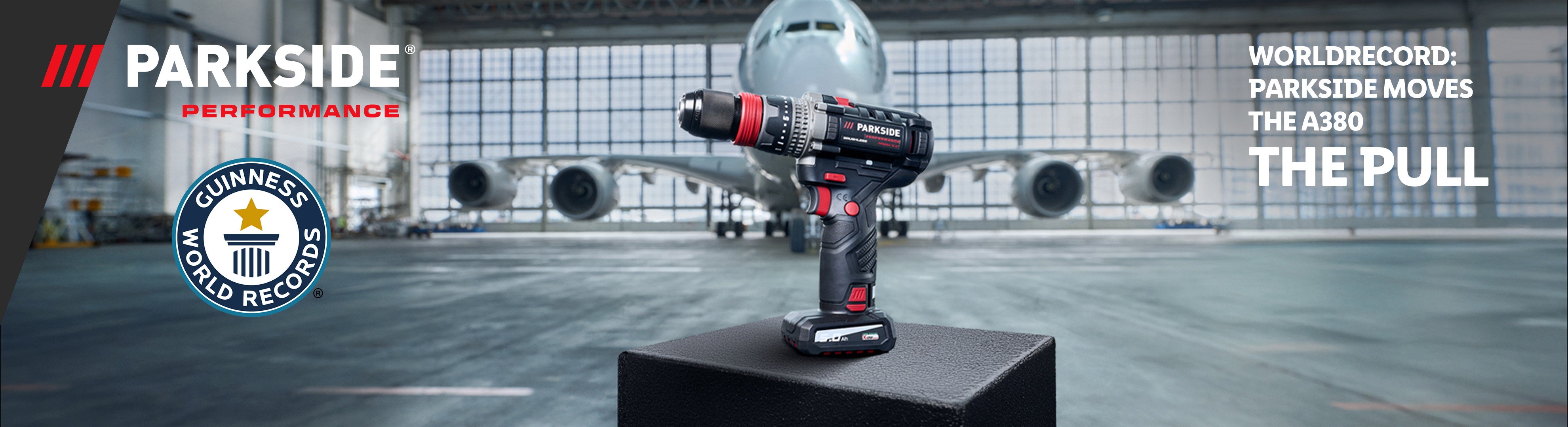 Un trapano avvitatore Parkside Performance ha stabilito un Guinness World Record spostando un A380.