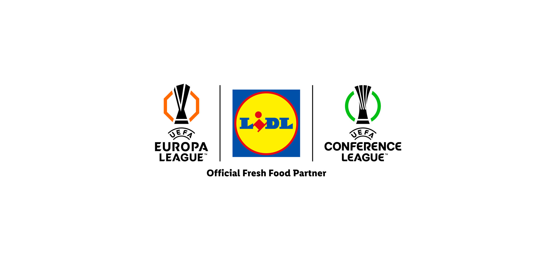 Loghi UEFA Europa League e Conference League con la scritta “Official Fresh Food Partner”.