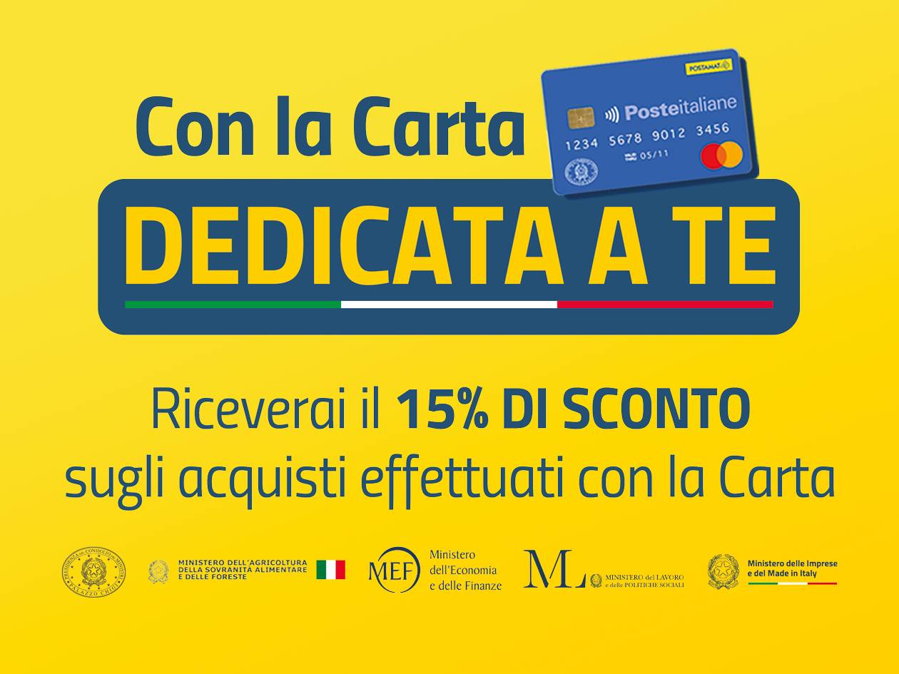 Carta Dedicata a Te di Poste Italiane con sconto del 15% sugli acquisti.