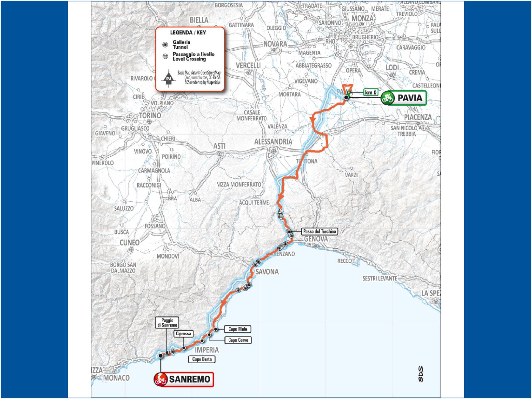 Mappa del percorso Milano Sanremo Men